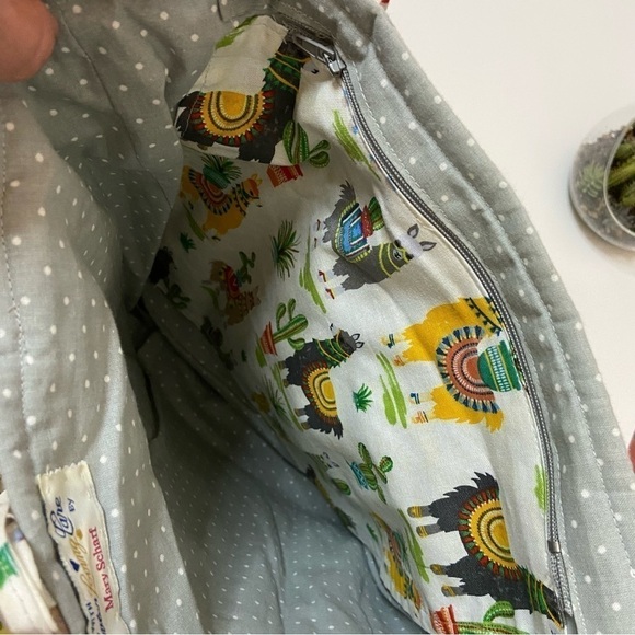 Handmade One Of A Kind Cotton Llama Print Tote Bag - Picture 10 of 15